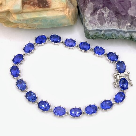 Blue Fluorite Sterling Silver 925 Tennis Bracelet Bella Luce 8" Bracelet J833